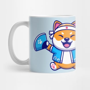 Cute Shiba Inu Dog Wearing Japanese Costume And  Handheld Fan Cartoon Mug